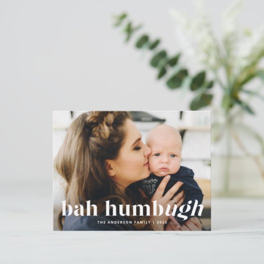 Bah Humbug Ugh Navy Grappige Foto Feestdagenkaart (Staand voorkant)