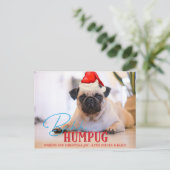 Bah Humpug Pug Dog Grappige Custom Kerstmis Foto Feestdagenkaart (Staand voorkant)
