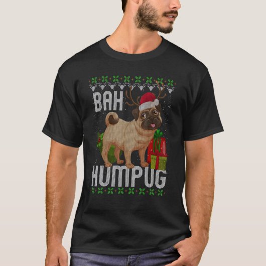 Bah Humpug Puggle Ugly Xmas Hum Pug Baby Pet Dogs T-shirt (Voorkant)