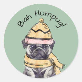Bah Humpug Schattige Kerstman Geïllustreerde Pug W Ronde Sticker