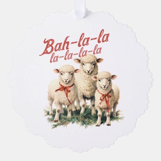 Bah La La Schattigee Retro Kerstschaap Ornament Kaart (Voorkant)