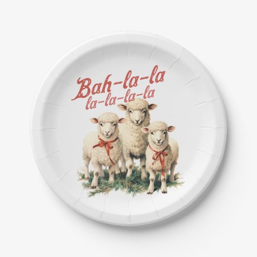 Bah La La Schattigee Retro Kerstschaap Papieren Bordje (Voorkant)