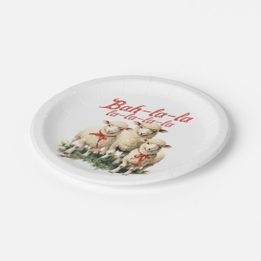 Bah La La Schattigee Retro Kerstschaap Papieren Bordje (Gekanteld)