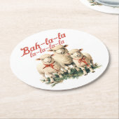 Bah La La Schattigee Retro Kerstschaap Ronde Kartonnen Onderzetter (Gebogen)
