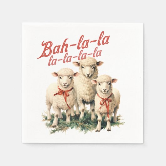 Bah La La Schattigee Retro Kerstschaap Servet (Voorkant)