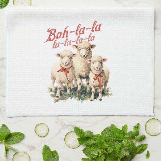 Bah La La Schattigee Retro Kerstschaap Theedoek (Gevouwen)