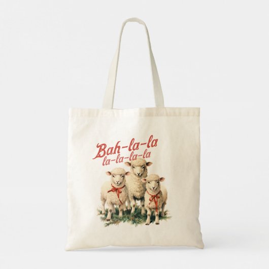 Bah La La Schattigee Retro Kerstschaap Tote Bag (Achterkant)