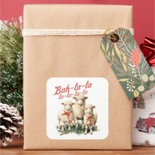 Bah La La Schattigee Retro Kerstschaap Vierkante Sticker