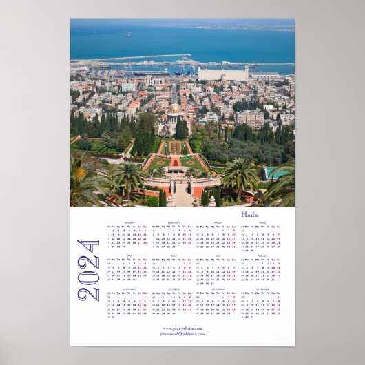 Bahá'í Gardens, Haifa, Israel Calendar 2024 Poster (Voorkant)