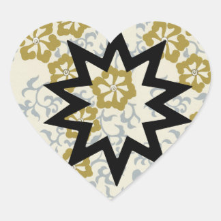 Baha'i ster op gouden en zilveren achtergrond hart sticker
