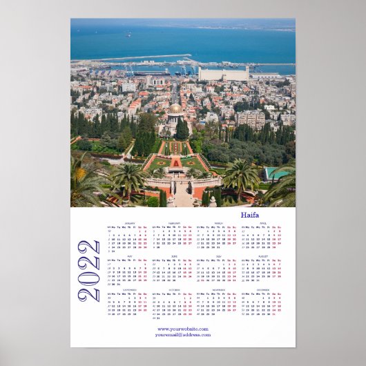 Bahá'í Tuinen, Haifa, Israël Agenda 2022 Poster (Voorkant)
