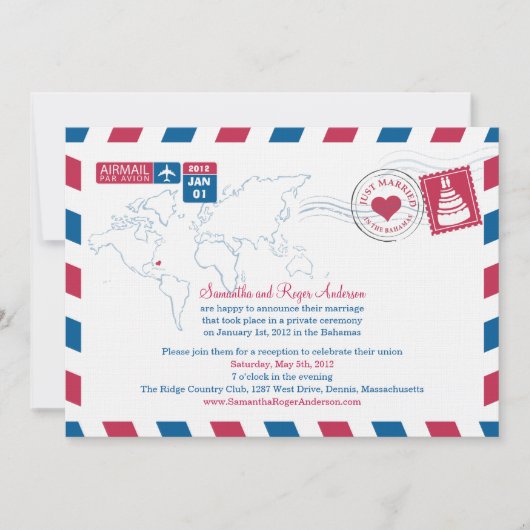 Bahama Air Mail Post Huwelijksreceptie Kaart (Voorkant)