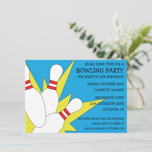 Bahama Blue 7-10 Split Bowling Birthday Party Kaart (Staand voorkant)