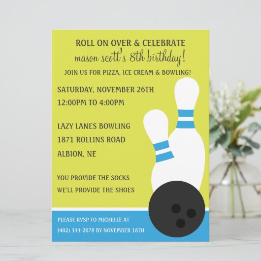 Bahama Blue Roll over Bowling Birthday Kaart (Staand voorkant)