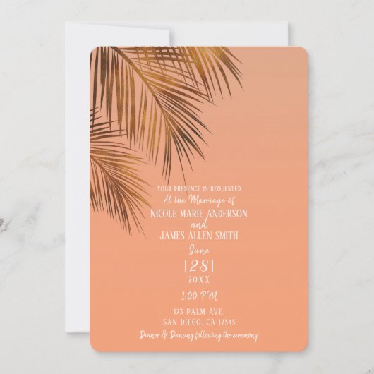 Bahama Breeze Bronze Palm Coral Peach Wedding Kaart (Voorkant)