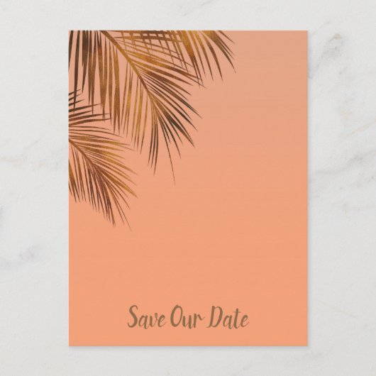 Bahama Breeze Bronze Palm Coral Save the Date Aankondigingskaart (Voorkant)