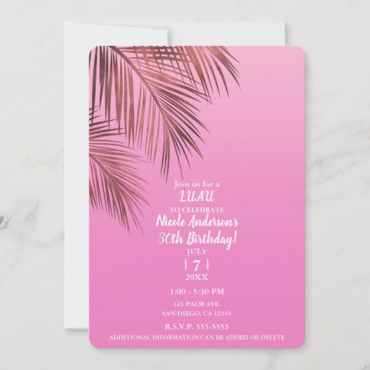 Bahama Breeze Bronze Palm Roze Verjaardagsfeest Kaart (Voorkant)