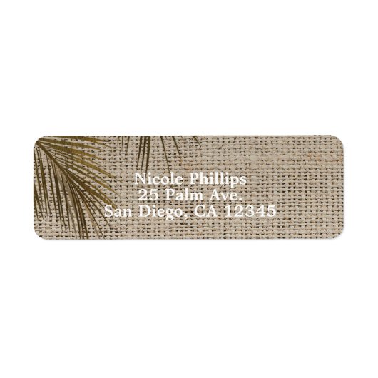 Bahama Breeze Bronze Palm Rustic Burlap Wedding Etiket (Voorkant)