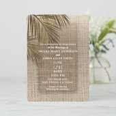 Bahama Breeze Bronze Palm Rustic Burlap Wedding Kaart (Staand voorkant)