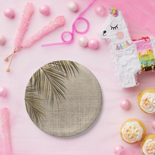 Bahama Breeze Bronze Palm Rustic Burlap Wedding Papieren Bordje (Feest)