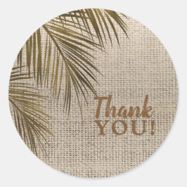 Bahama Breeze Bronze Palm Rustic Burlap Wedding Ronde Sticker