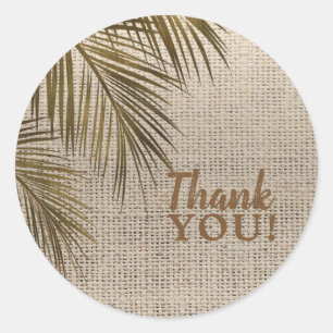 Bahama Breeze Bronze Palm Rustic Burlap Wedding Ronde Sticker