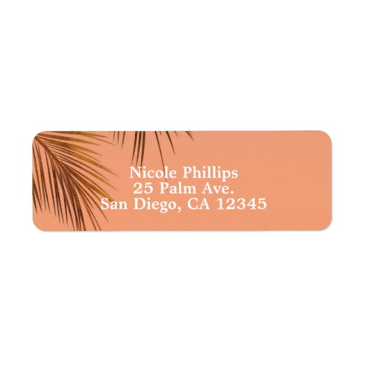 Bahama Breeze Bronzen Palm Koraal Perzik Bruiloft Etiket (Voorkant)