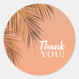 Bahama Breeze Bronzen Palm Koraal Perzik Bruiloft Ronde Sticker
