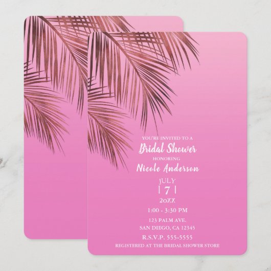 Bahama Breeze Bronzen Palm Roze Bruidsdouche Kaart (Voorkant / Achterkant)