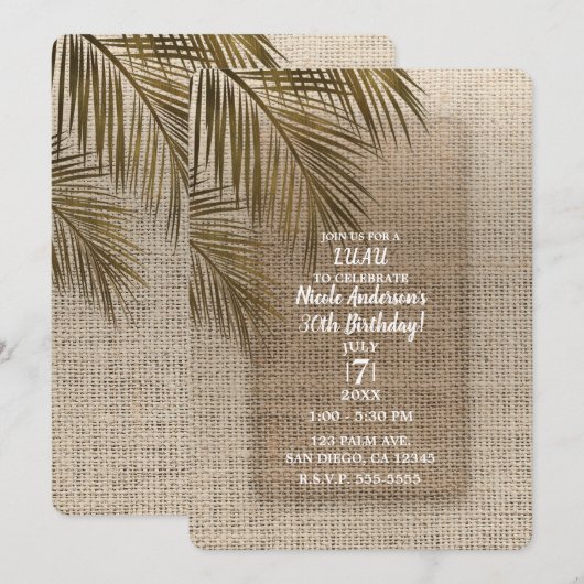 Bahama Breeze Bronzen Palm Rustieke Jute Feest Kaart (Voorkant / Achterkant)