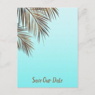 Bahama Breeze Koper Palm Aqua Blauw Save The Date Aankondigingskaart