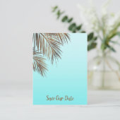 Bahama Breeze Koper Palm Aqua Blauw Save The Date Aankondigingskaart (Staand voorkant)