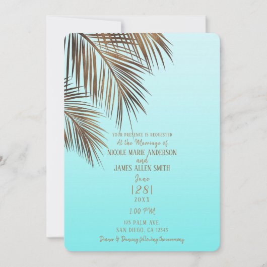 Bahama Breeze Koper Palm Aqua Zee Blauw Bruiloft Kaart (Voorkant)