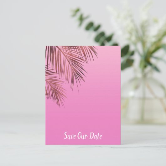 Bahama Breeze koper Palm Roze sparen de datum Aankondigingskaart (Staand voorkant)