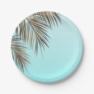 Bahama Breeze Koperen Palm Aqua Zee Blauw Bruiloft Papieren Bordje