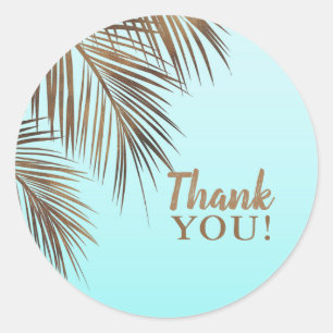 Bahama Breeze Koperen Palm Aqua Zee Blauw Bruiloft Ronde Sticker