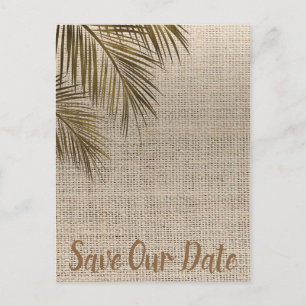 Bahama Bronzen Palm Rustieke Burlap Save the Date Aankondigingskaart