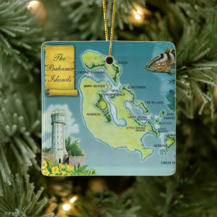 Bahama Buiten Eilanden Kleurrijke Kaart Keramische Keramisch Ornament