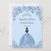 Bahama Hemelsblauw Bloemen Jurk Zilver Quinceañera Kaart (Achterkant)