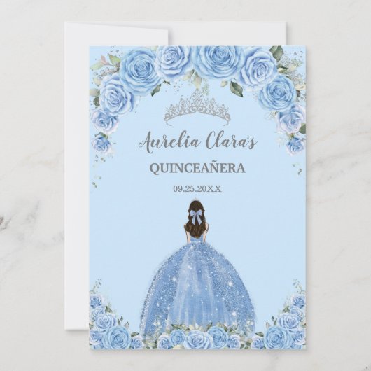 Bahama Hemelsblauw Bloemen Jurk Zilver Quinceañera Kaart (Achterkant)