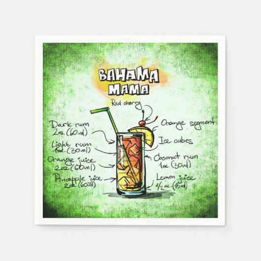 Bahama Mama Bartender Drink Recipe Servet (Voorkant)