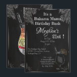 Bahama Mama  Chalk 21st Birthday Bash Kaart<br><div class="desc">stijlvolle tekening met krijt op het bord in verschillende lettertypen voor een 21ste verjaardag - nodig hen uit voor een weekend van feestvieren - met het recept voor een geweldige rumcocktail ! Uitstekende uitnodiging van het doelweekendfeest. Bahama Mama Cocktail tekent en recept op de rug.</div>