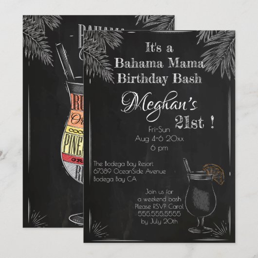 Bahama Mama Chalk 21st Birthday Bash Kaart (Voorkant / Achterkant)