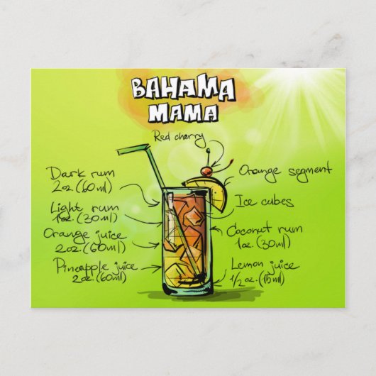 Bahama Mama Cocktail Recipe Briefkaart (Voorkant)