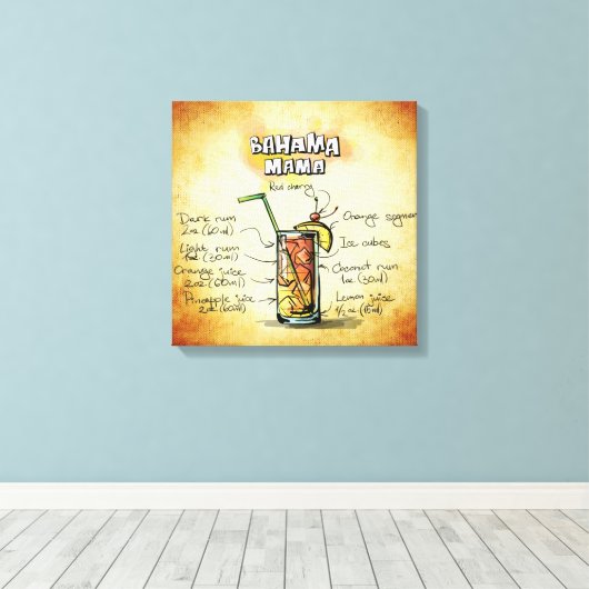 Bahama Mama Cocktail Recipe Canvas Afdruk (Insitu (Houten vloer))