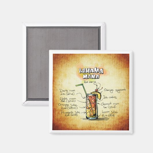 Bahama Mama Cocktail Recipe Magneet (Voorkant / Achterkant)