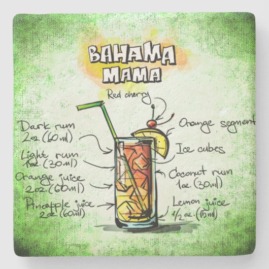Bahama mama Drink Recipe Stenen Onderzetter (Voorkant)