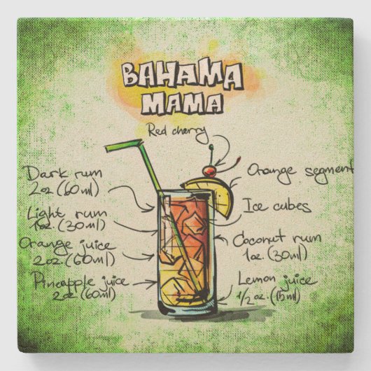 Bahama mama Drink Recipe Stenen Onderzetter (Voorkant)