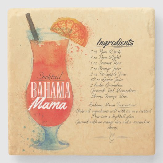 Bahama Mama Recipe Stenen Onderzetter (Voorkant)