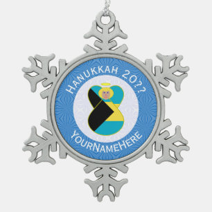 Bahamaans Blond Engel Hanukkah Vlag Gepersonalisee Tin Sneeuwvlok Ornament